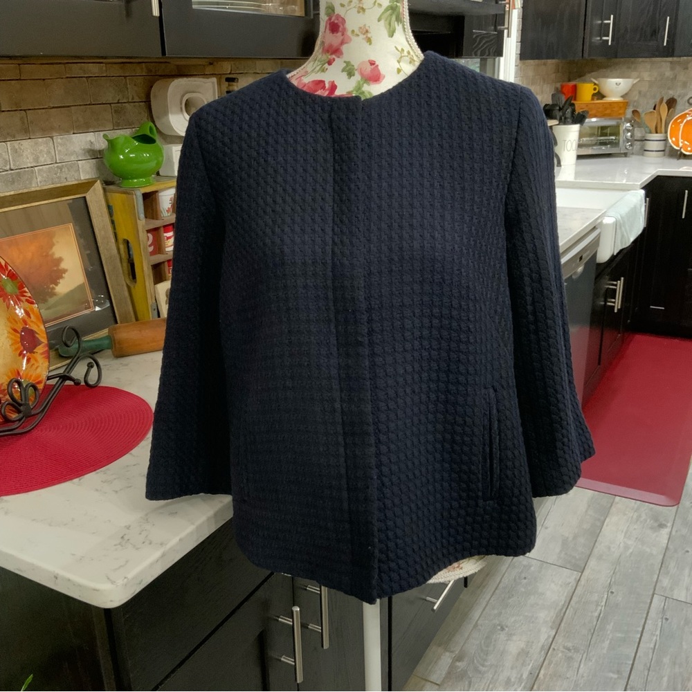 Talbots Petites Navy Textured Full Zip Knit Blazer Jacket 10P 
New With Tags